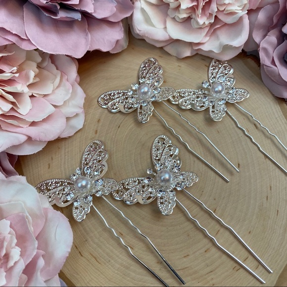 4 Pcs Crystal Butterfly Bridal Hair Pin Set - Picture 8 of 15